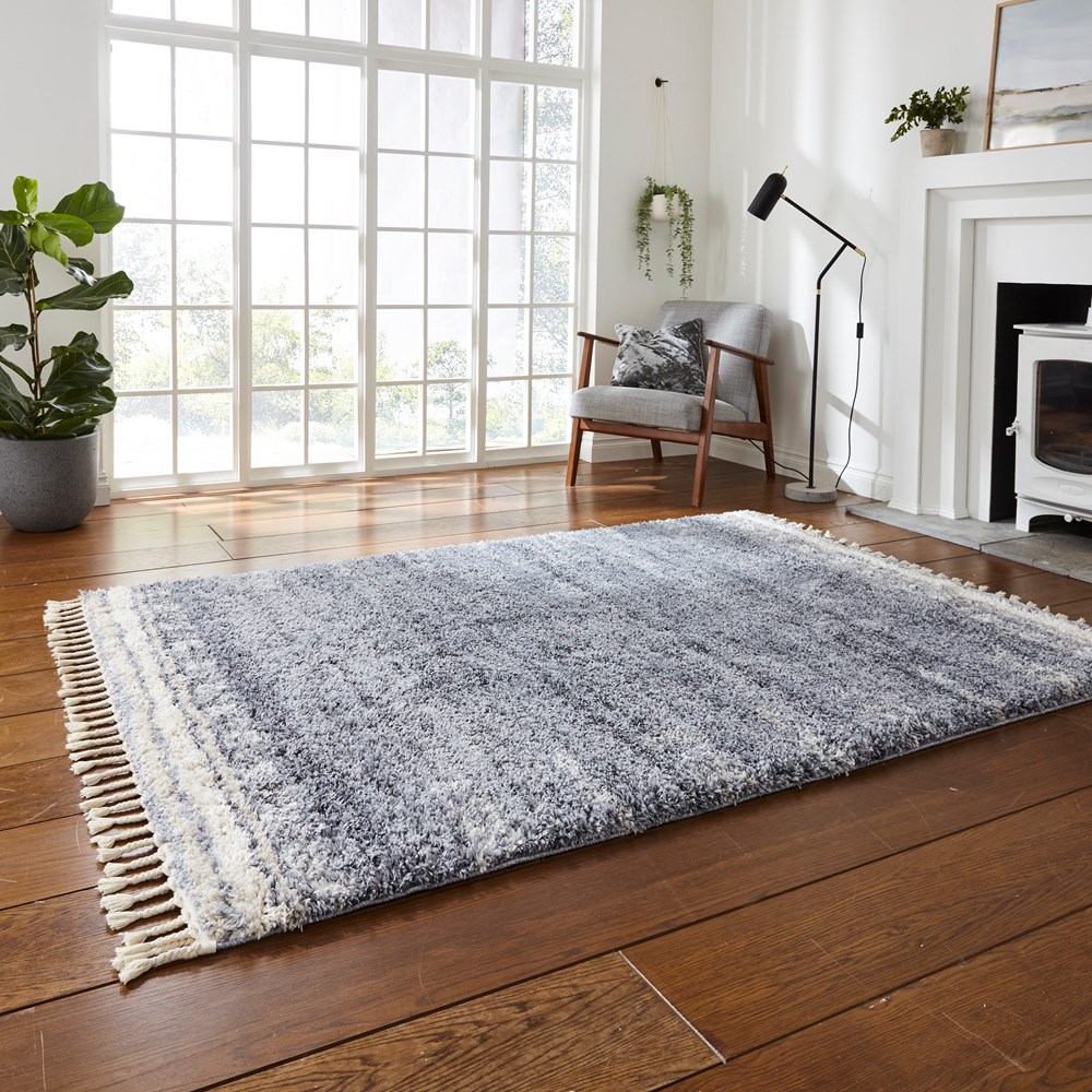 Boho Moroccan 1696 Shaggy Rugs in Grey Ivory